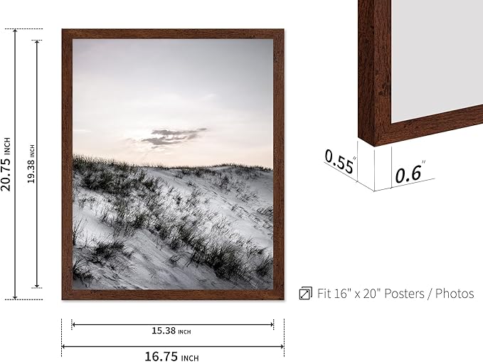 Monem Art Snowy Sand Dunes Landscape Print - Minimalist Winter Nature Poster - Wall Decor for Living Room, Bedroom or Office - 16x20 Brown Framed Wall Art by Mareike Bohmer