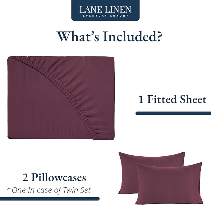 LANE LINEN Twin XL Fitted Sheet Set (No Flat Sheet) - 100% Organic Cotton Soft & Breathable Percale Weave Fitted Sheet Set For Extra Comfort - GOTS Certified - 15'' Deep Pocket - Windsor Wine