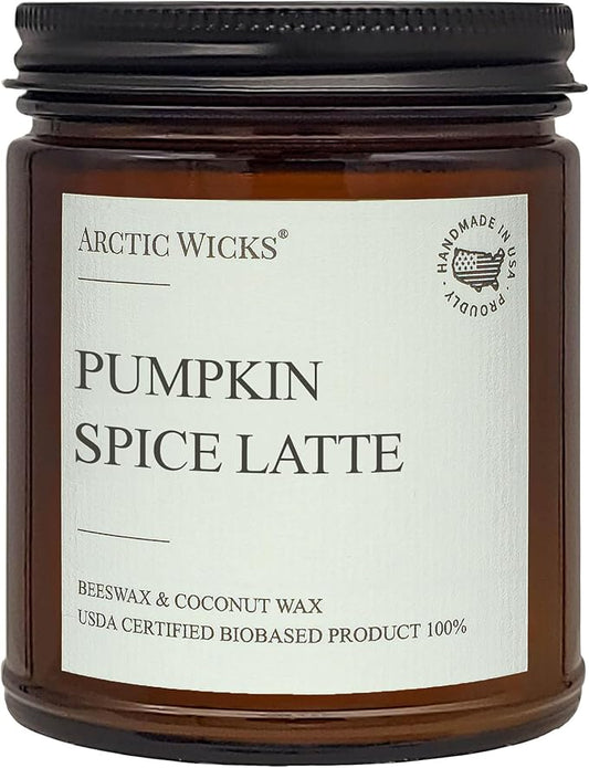 Arctic Wicks Scented Coconut Beeswax Candles | Coconut Beeswax Non Toxic Candle 9oz Amber | Farmhouse Candles Non-Toxic Clean Burn 100% USDA Certified Biobased (Pumpkin Spice Latte)