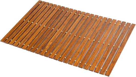 Strand Woven Bamboo Bath Mat Bathroom Rugs Floor Wood Shower Bathtub Waterproof Non Slip Accessories 16x24 Inch Easy to Clean, Suitable for Outdoor, Light Brown Color, 1 pc