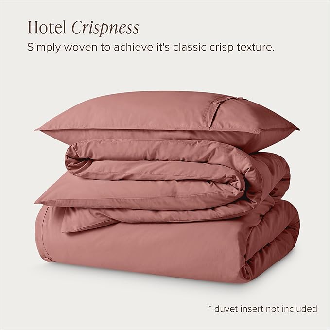 Bare Home 100% Organic Cotton Extra Long Duvet Cover Set - Crisp Percale Weave - Lightweight & Breathable - Cooling Duvet Cover Set (Twin/Twin XL, Dusty Rose)