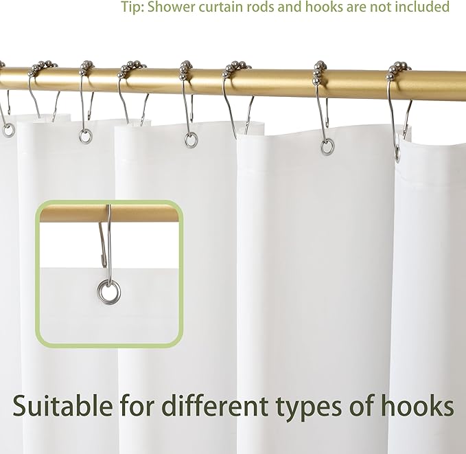 Shower Curtain Liner, 72" x 72", Waterproof, Transparent, PEVA, Non-Toxic, Odorless, Rust-Proof Metal Rings, 5 G White