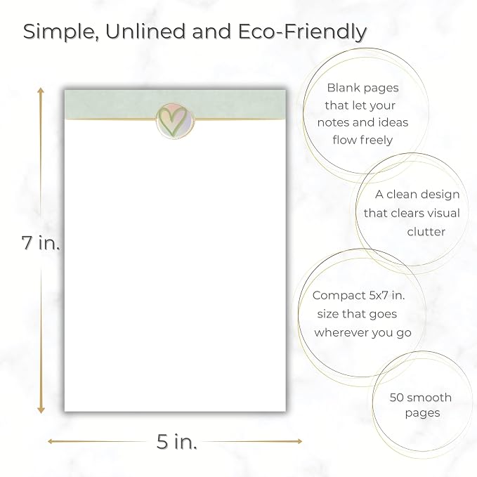 Eco Friendly Unlined Notepad (3-Pack), 5 x 7 Recycled Paper Scratch Pads for Writing, Notes & Journaling, Minimalist Aesthetic for Office or Home, Memo Pad Paper, Notebook