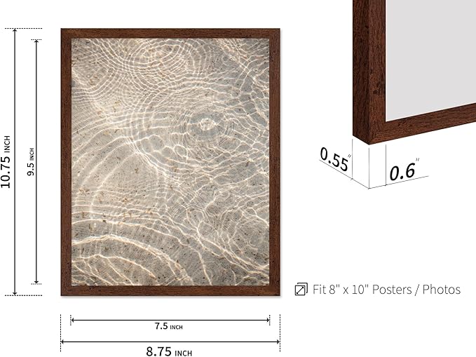Monem Art Sunlit Ocean Water Texture Print - Minimalist Coastal Photography Poster - Wall Decor for Living Room, Bedroom or Office - 8x10 Brown Framed Wall Art by Mareike Bohmer