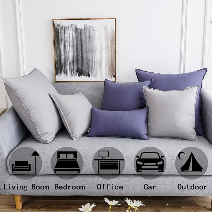 Jeanerlor Set of 2 Decorative Cotton Linen Chair Throw Pillow Case, Sofa Durable Classy, Comfortable Cushion Cover for Living Room Car 26"x26"(65 x 65cm), Silver Grey