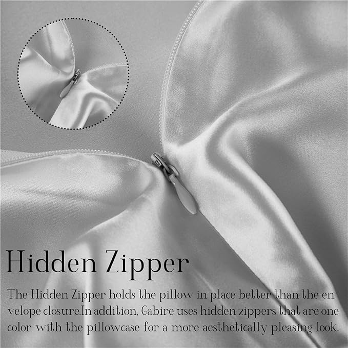 Gabire Mulberry Silk Pillow Cases Set of 2, Both Sides Real Silk Pillow Cover for Hair and Skin Prevent Acne Pillowcase Organic Silk Pillowcase 2 Pack with Hidden Zipper, Silver Grey, Queen (20"×30")