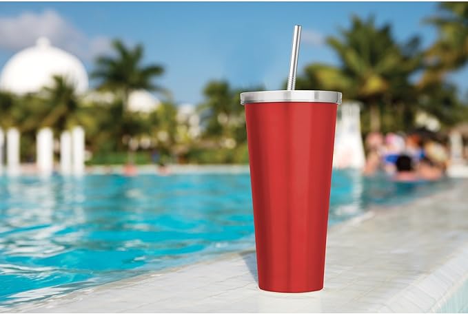 HIC Kitchen Reusable Tumbler Drinking Straws, Set of 4 with 2 Cleaning Brushes, 18/8 Stainless Steel