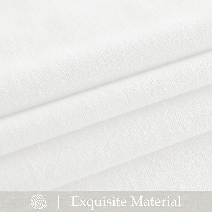 NICETOWN Linen Curtains 84 inch Long 2 Panels Set, 55" Wide White Thick Flax Linen Blend Privacy Window Drapes Rod Pocket & Back Tab with Light Filtering for Bedroom/Living Room, W55 x L84