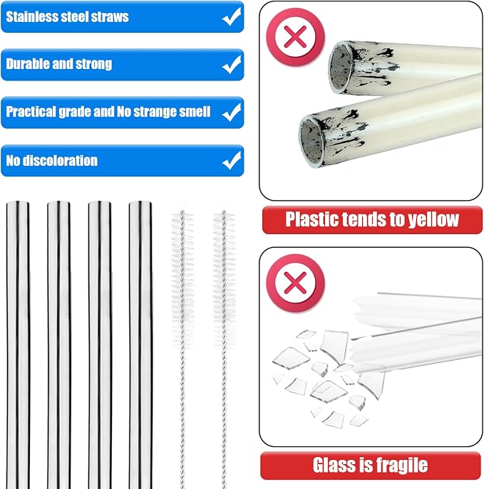 6 Pcs Metal Straw Compatible with Owala FreeSip 24 oz 32 oz 40 oz, Straw for Owala with 2 Straw Cleaner Reusable Stainless Steel Koala Straws Replacement for Owala Bottle
