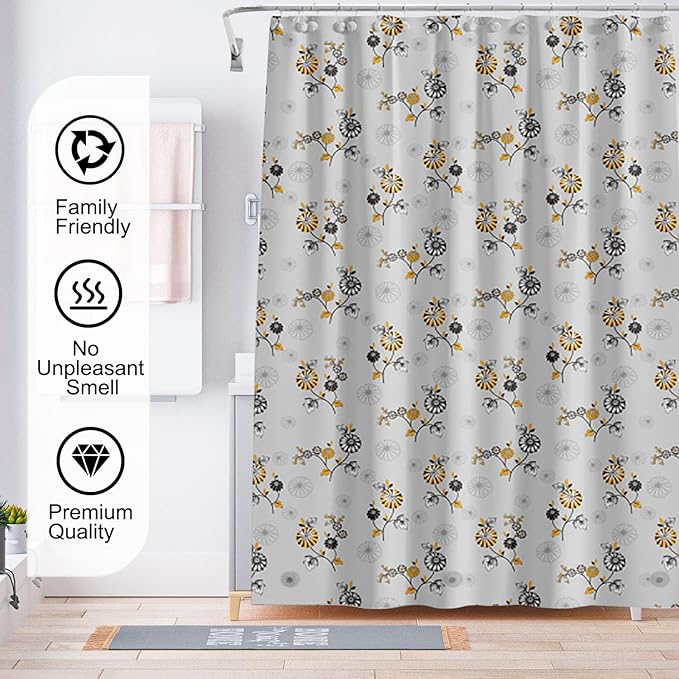 TIKABC Shower Curtain Liner, 4G PEVA Shower Liner, Plastic Waterproof Shower Curtains, 72x72 inch with Grommet Holes 3 Magnetic Weights