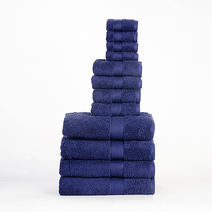 Superior Organic Cotton Solid Accessories for Bathrooms Towel Set, 12PC, Navy Blue 12 Piece