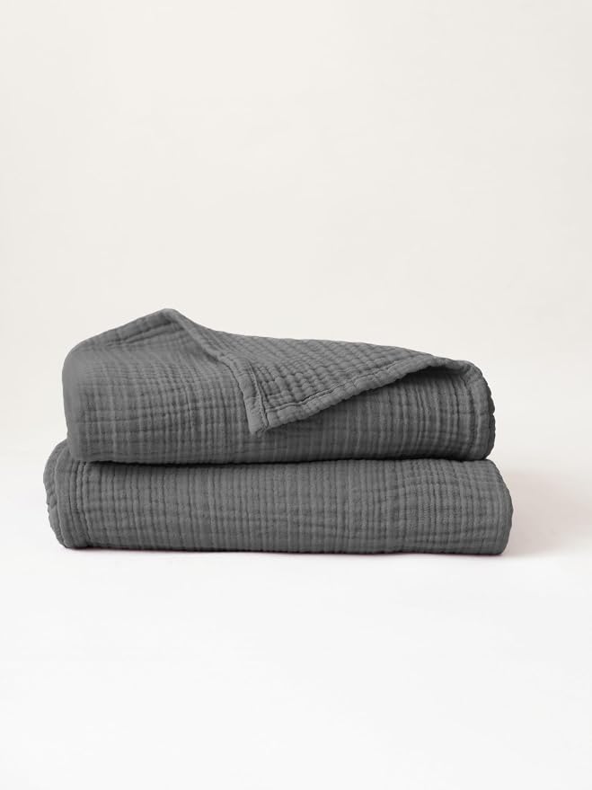 Muslin Bath Towel Pack of 2 32"x67" Inch Large Size, 100% Turkish Cotton, Thin, Soft, Quick-Dry, Lint-Free Bath Towels (Dark Gray, Pack of 2 Bath Towels)