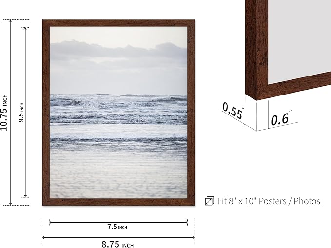 Monem Art Pastel Ocean Waves Seascape Photography Print - Minimalist Coastal Landscape Art Poster - Wall Decor for Living Room, Bedroom or Office - 8x10 Brown Framed Wall Art by Mareike Bohmer