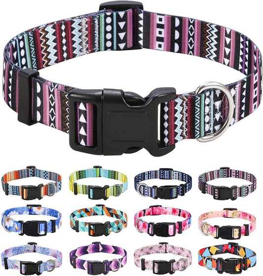 Mihqy Dog Collar with Bohemia Floral Tribal Geometric Patterns - Soft Ethnic Style Collar Adjustable for Small Medium Large Dogs (Bohemian Purple,XS)