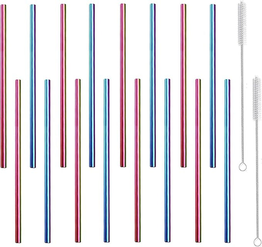 Metal Straws Short Small Mini Stainless Steel Reusable Drinking Straw for Kids Juice Cocktails Coffee Bar Party Home Office Restaurant, 150mm Length with Cleanning Brush, Colorful 16PCS