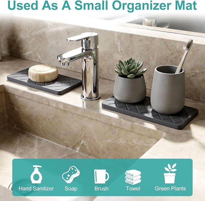Water Absorbing Stone Drying Tray for Kitchen Counter Decor Bathroom Sink Organizer Soap Dish Dispenser Tray Diatomite Stone Fast Quick Drying Mat Bathroom Vanity Trays Sponge Holder Drink Coasters
