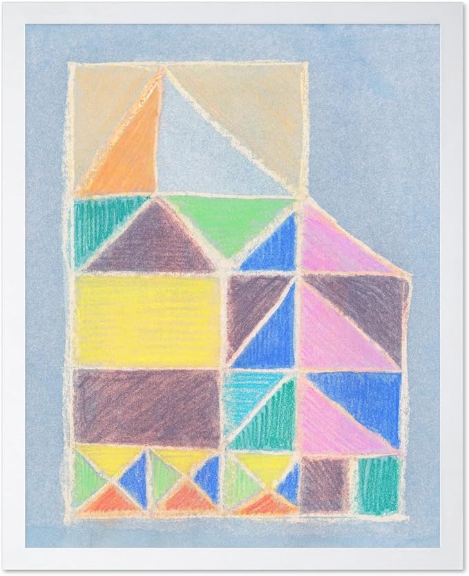 Monem Art Colorful Abstract House Painting Print - Bright Geometric Modern Art Poster - Wall Decor for Living Room, Bedroom or Office - 16x20 White Framed Wall Art by Renee Stramel