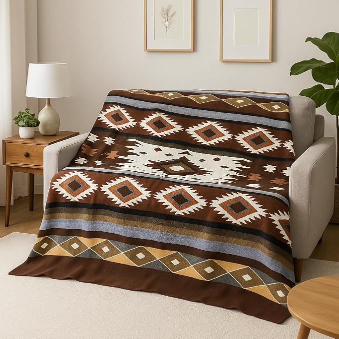 AHUAY Premium Hypoallergenic Alpaca Wool Blanket – Queen Size 94X78 - Ultra Soft Warm Lightweight Andean Geometric Throw, Handmade in Ecuador (Tungurahua Brown Coffee)