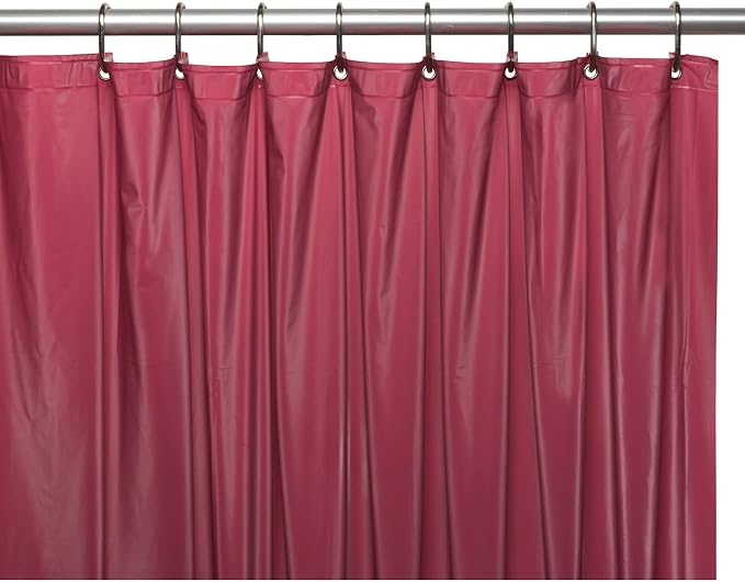 Dependable Industries inc. Essentials Bathroom Magnetized Shower Curtain Liner with Metal Grommets Waterproof (Burgundy)