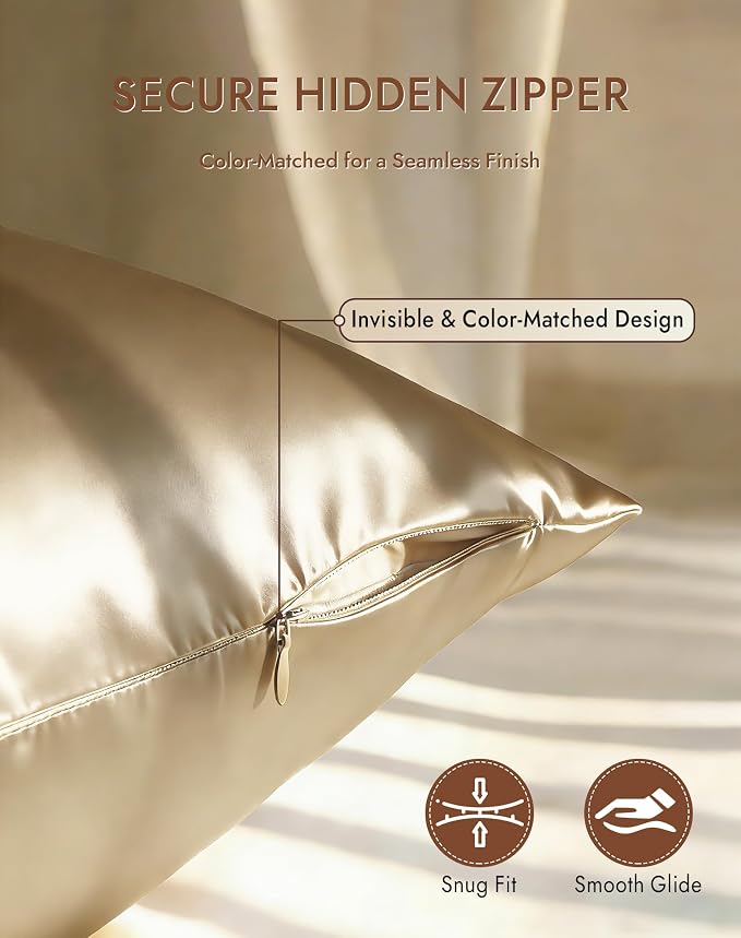 SilkSilky 100% Mulberry Silk Pillowcase - Pure 22 Momme High-Grade 6A Fibers for Hair & Skin, Hidden Zipper, Natural, Organic, Breathable & Cooling Pillow Case (Standard 20''x26'', Beige)