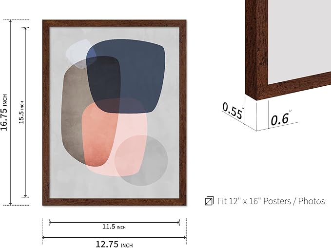 Monem Art Pastel Abstract Organic Shapes Print - Scandinavian Minimalist Art Poster - Wall Decor for Living Room, Bedroom or Office - 12x16 Brown Framed Wall Art by Mareike Bohmer