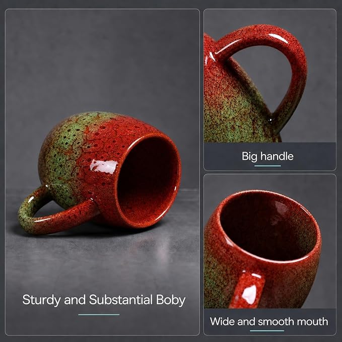 21oz Large Handmade ceramic Mug, Big Ceramic Tea Cup, Durable and Heavy Microwave and Dishwasher Safe Pottery Coffee Mug with Handle, Reactive Glaze Stoneware Clay coffee mug