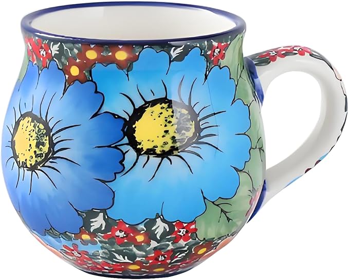 ALMA 12oz Handpainted Ceramic Coffee Mugs | Microwave & Dishwasher Safe, Ideal for Morning Coffee Tea, Home Kitchen Dining Room Display, For Home Makers & Women