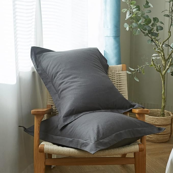 Simple&Opulence French Linen Duvet Cover Set 88" x 92"- 3 Pieces (1 Comforter Cover,2 Pillowcases)- Natural Flax Cotton Blend-Solid Color Breathable Farmhouse Bedding-Charcoal Grey, Queen