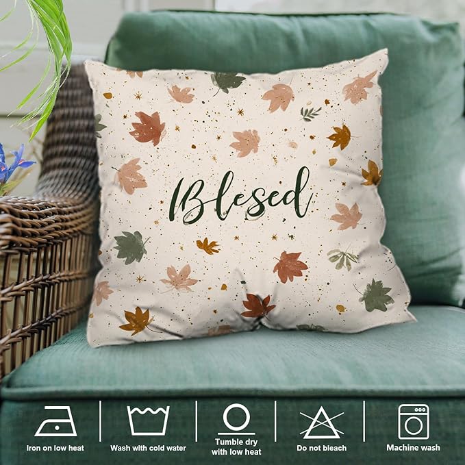 Shrahala Blessed Autumn Leaves Decorative Couch Cover, Cozy Autumn Leaf Pattern Square Throw Pillows Blended Double-Sided No Inserts for Bedroom Living Room Set of 2 (18 x 18 in)