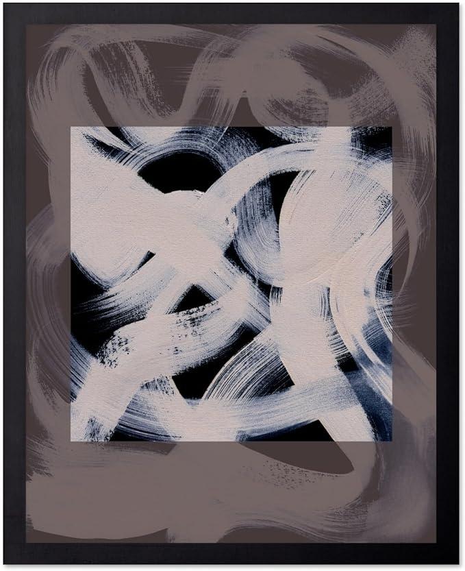 Monem Art Monochrome Abstract Brushstroke Painting Print - Modern Minimalist Graphic Art Poster - Wall Decor for Living Room, Bedroom or Office - 16x20 Black Framed Wall Art by Mareike Bohmer