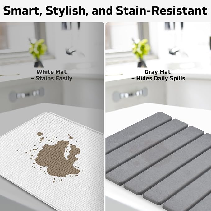 Large Stone Dish Drying Mats for Kitchen Counter, 24"(L)×16"(W) Collapsible Quick Dry Dish Drying Mat, Eco-Friendly Absorbent Diatomaceous Earth Mat for Dishes Bottles Cups, Match Any Countertop