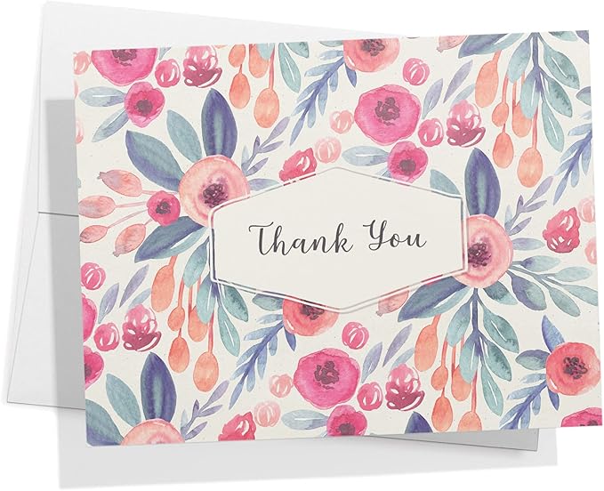 Twigs Paper Thank You Card Set - 12 Assorted Greeting Cards For All Occasions - Thank You Cards with Envelopes - Appreciation Cards - Eco Friendly - Made In USA - 5.5 x 4.25 Inch Size - Floral Themed