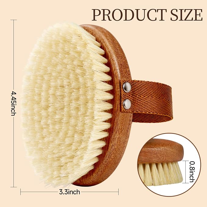 Dry Brushing Body Brush for Lymphatic Drainage with Boar Bristles | Pure Boar Bristle, Ebony Wood, Exfoliating Brush for Removing Dry Skin and Reducing cellulite, no microplastic release