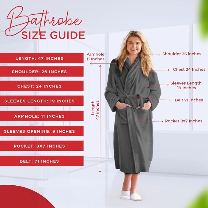 RIVERSIDE Premium 100% Cotton Terry Bathrobe For Women and Men - Soft Towel Robes with Shawl Collar Ajdustable Belt & Pockets