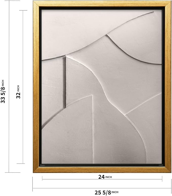 Monem Art Minimalist White Geometric Texture Print - Abstract Scandinavian Wall Art Poster - Wall Decor for Living Room, Bedroom or Office - 24x32 Gold Framed CANVAS Wall Art by Mareike Bohmer
