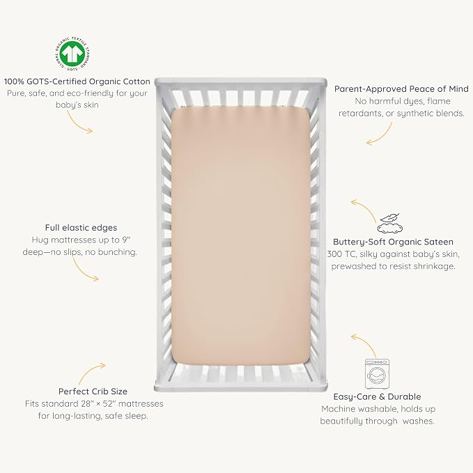 Makemake Organics GOTS Certified Organic Cotton Fitted Crib Sheet Soft Breathable (28"x52", Pecan)