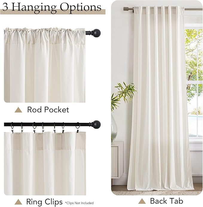 NICETOWN Cream Curtains 84 inch Long 2 Panels Set, 55" Wide Thick Organic Flax Belgian Linen Blend Privacy Window Drapes Rod Pocket & Back Tab with Light Filtering for Bedroom/Living Room