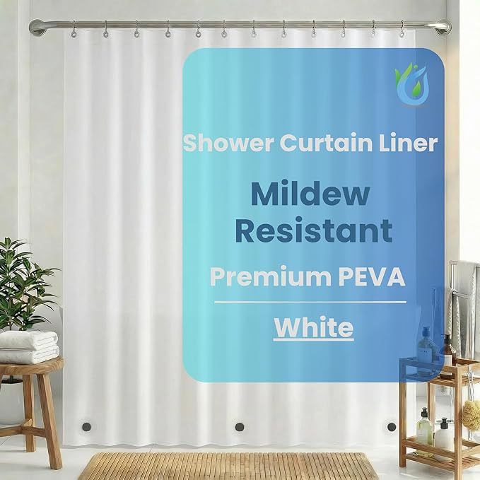 SUSTAINAURA® Premium White PEVA Shower Curtain Liner 72x72 – Waterproof, Quick Dry, Odor Free, Eco Friendly, Non-Toxic with 3 Weighted Magnets & 12 Rustproof Grommets Bathroom Accessories