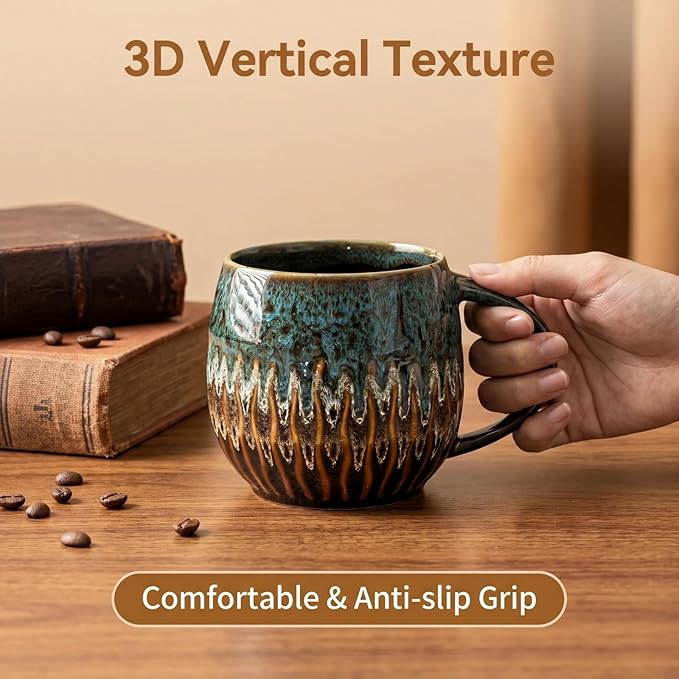 20oz Large Coffee Mug - Unique Handcrafted Look Ceramic Cup, Large Tea Mug, Microwave & Dishwasher Safe (blue,Set of 4)