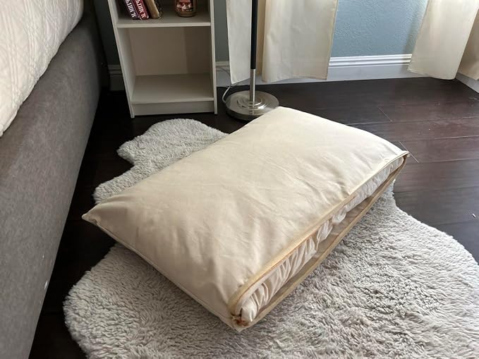 Natural Cotton Canvas Dog Bed – Raw Cotton Filled Pet Cushion Insert, Breathable Eco-Friendly Dog Mattress, Durable Washable Cover with Zipper (Natural, X Large 53"x36"x5")