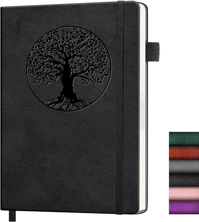 Lined Journal Notebook, A5 Leather Vintage Journals for Writing, 256 Pages College Ruled Notepad for Women Men, Vegan Leather Daily Notebook for Work, School, Travel, Note Taking(Tree of Life, Black)