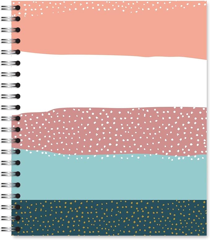 Large Spiral Bound Recycled Notebook, Stripes and Dots Design, 11" x 9", 70 Sheets, Double-Wire, College Ruled, Vegan, Made in USA