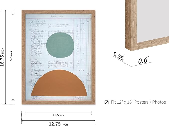 Monem Art Vintage Ledger Abstract Geometric Print - Modernist Teal and Ochre Art Poster - Wall Decor for Office, Living Room or Studio - 12x16 Beige Framed Wall Art by Renee Stramel