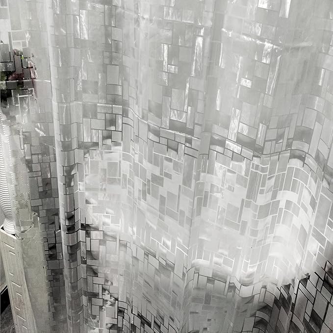 Waterproof Hookless Shower Curtain Liner PEVA No Hooks Need Shower Liner for Bathroom,Standard Size 72x74 3D Mosaic