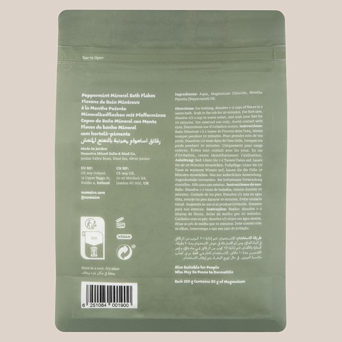 Dead Sea Magnesium Flake Bath Soak for Relief and Relaxtion - 100% Pure Magnesium Chloride Flakes w/Peppermint Infused Essential Oil (2.2 lb Bulk)