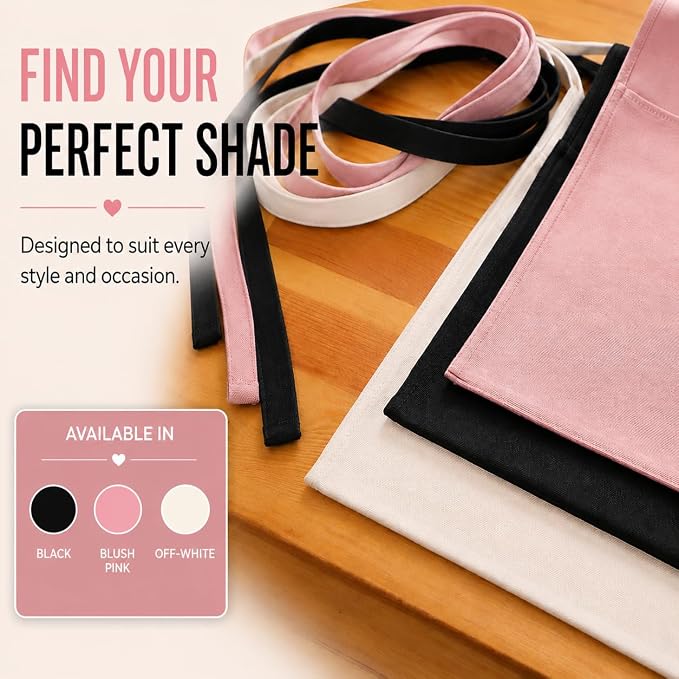 Waist Apron with 3 Pockets Waterdrop Resistant Premium Cotton Waitress Apron 10 Color Option Server Apron Chef Apron (POWDER PINK, PACK OF 12)