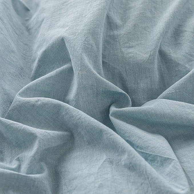 FACE TWO FACE Bedding Duvet Cover Set100% Washed Cotton Duvet Cover Linen Like Textured Breathable Durable Soft Comfy(Full, Light Blue)