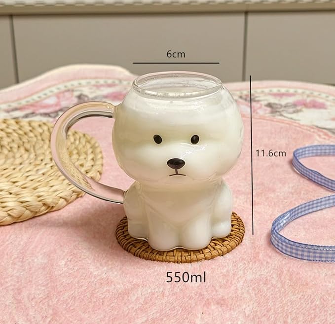Coffee Mug Cups Ceramic Tea Cup Cute 3D Bichon Frise Dog Shaped Handmade Pottery Cute Mugs Handle Office Home Hot Ice Chocolate Milk Mugs Gifts Microwave Dishwasher Safe 14 Oz Travel Mug (Clear dog)