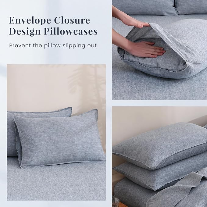 S VICTORY SYMBOL 100% Organic Linen Duvet Cover Set King Size,Natural French Flax Bedding Set 3 Pieces(1 Comforter Cover and 2 Pillowcases Envelope Closure) Yarn Dyed Blue Denim
