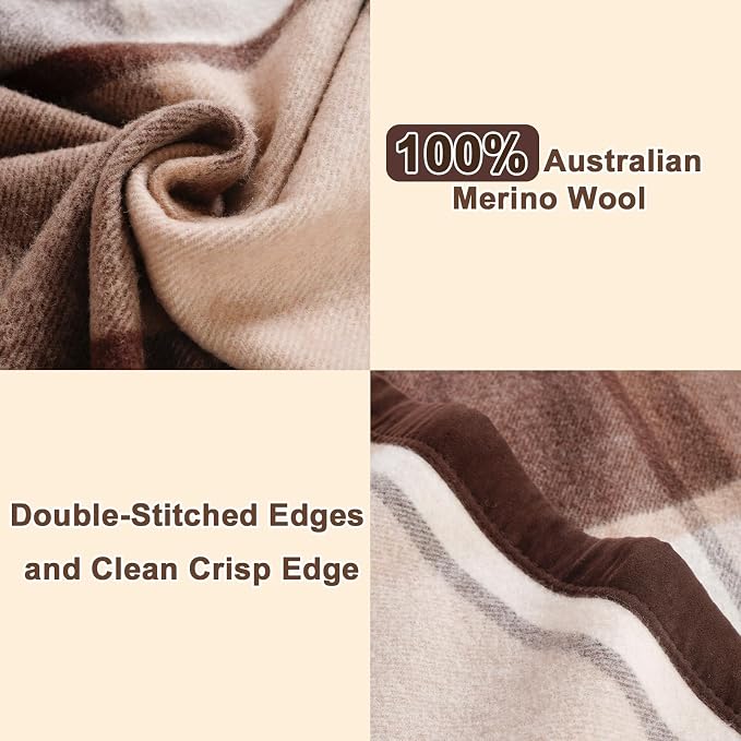 YOUR MOON 100% Pure Wool Blanket King Size, Australian Natural Wool Blankets, Hypoallergenic Blanket for Bed, Medium Weight(Coffee, 90 * 108)